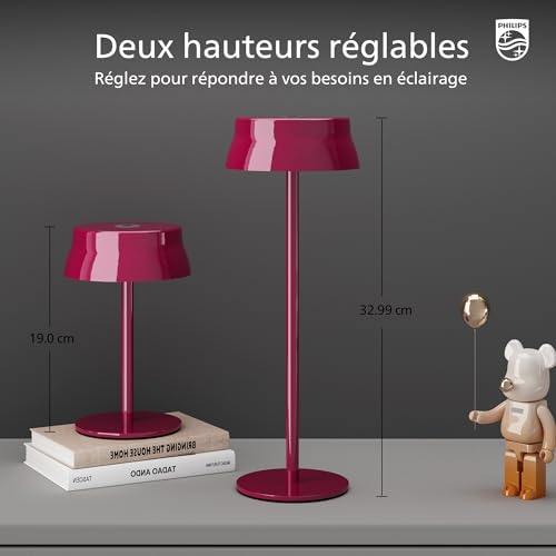 Miniatura 4 de PHILIPS - Lámpara de mesa inalámbrica, escritorio LED portátil para exterior, alimentada por batería recargable, 2 alturas ajustables, control táctil y 3 colores con atenuación continua, impermeable