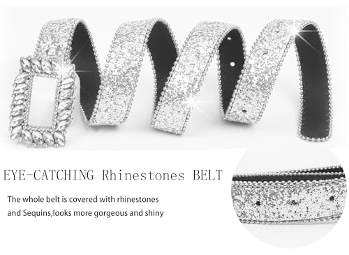 Women Men Rhinestone Belt Western Cowgirl Cowboy Bling Sequin Belt for Jeans Pants Fit 28"-38" Waist4