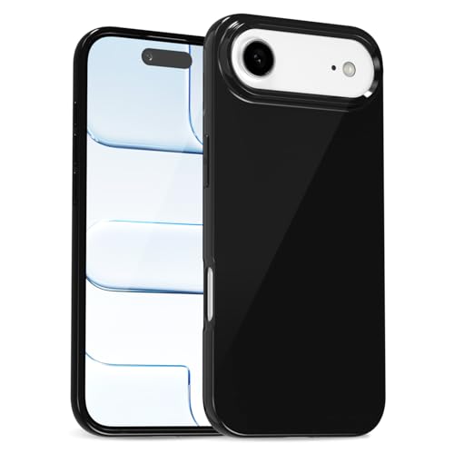 uvcoat for iPhone 17 Air Case Silicone, Glossy Cute Jelly Soft Rubber Gel Protective Plastic Phone Case, Thin Ultra Slim Plain Solid Color Cover for Women, Black