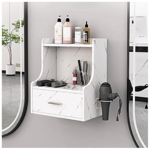 Estación de peinado de montaje en pared, mesa de peluquería con 1 cajón y 1 soporte para secador de pelo, equipo de salón de belleza