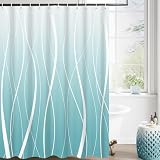 GCIREC Duschvorhang, 180x200cm, Petrol Ombré mit Weißen Streifen Moderner Minimalismus Wasserdichter Stoff Maschinenwaschbarer Badezimmervorhang mit Haken
