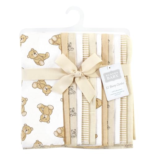 Image of Hudson Baby Unisex Baby Cotton Poly Flannel Burp Cloths Bundle, Teddy Bears, One Size