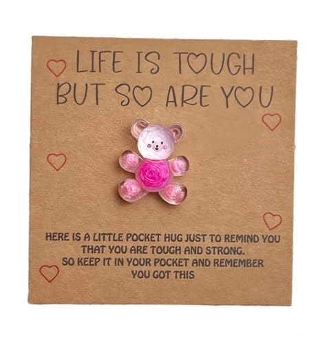 Minwegi Pocket Hug Gift - Cute Emotional Support Bear With Multiple Colors (Rose Red) - Small Resin Hugging Bear For Friends, Valentine'S Day Gift For