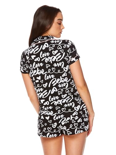 bebe Short Sleeve Pajama Set for Women, Love Logo Print PJ Set for Women, Soft Knit Women\'s Pajamas (Black, Medium)