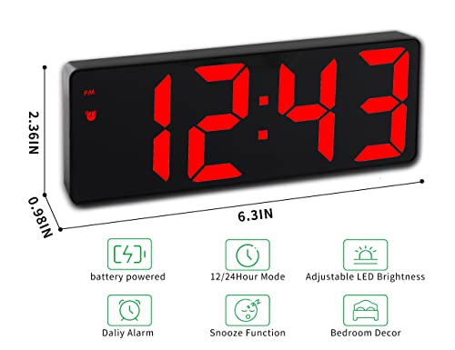 Image of Digital Alarm Clock with Mirror LED Display, Adjustable Brightness, Snooze Mode, Sound Activated, 12 /24H Time Format, Bedside Clock for Bedroom, Kids, Office (Red)