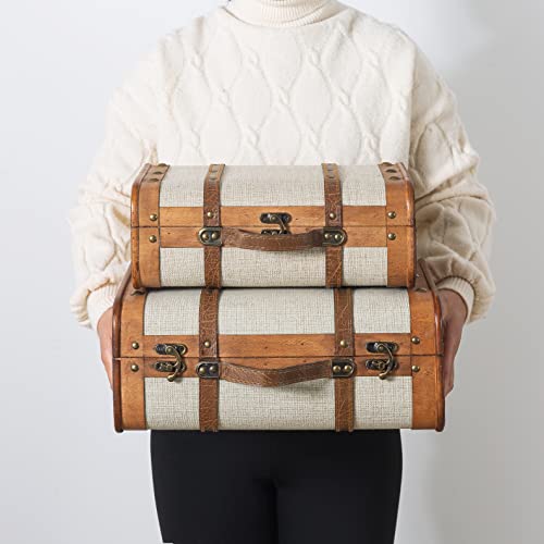 Slpr Decorative Wooden Storage Chest - Set Of 2 | Wood Trunk Suitcase With Straps (Beige) | Antique Nesting Trunks #TOP1