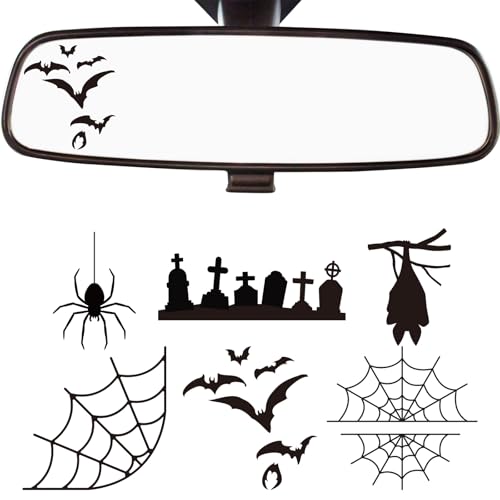 Dazoratix Bat Rearview Mirror Decal - 6 Pcs Funny Gothic Bats Spider Web Bumper Vinyl Rear View Sticker for Men Car Wall Auto Window Trucks Spooky Decor Black Cars Interior Accessories for Laptop