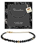 happymaker - Schwarzer Turmalin Armband Damen, Perlenarmband Damen mit echten Turmalin, Heilsteine Armband mit Verschluss, Geschenkverpackung, Schutzstein und Kraftstein Geschenk, Handmade