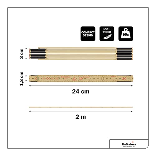 Foto von Original Schwedenmeter® I Zollstock 2m aus Glasbirke I Made in Sweden I Gliedermaßstab mit Gelenken aus Schwedenstahl I Hochwertiger & langlebiger Meterstab der EU-Klasse III I Hultafors I 100004