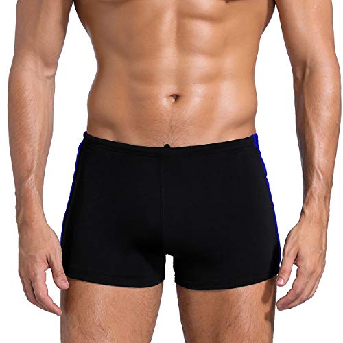 3asyglide Square Leg Suit Mens Comfortable Swimsuit for Polyester PBT Fabric (34, Black&Dazzling Blue)