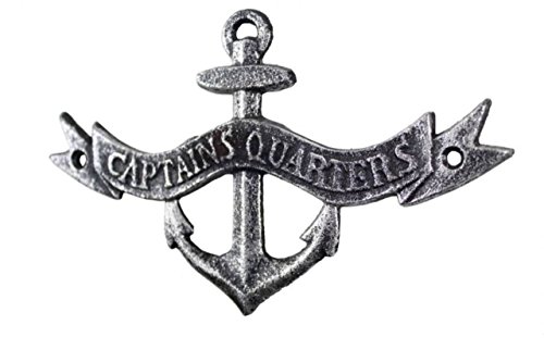 Hampton Nautical Antique Silver Anchor Captains Quarters Sign 8"-Decorative Metal Wall Art-Cast Iron Nautical #TOP3
