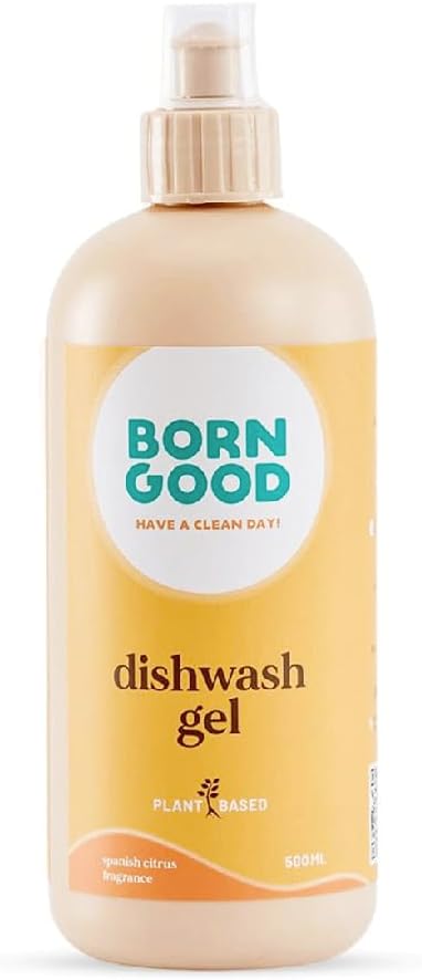 Born Good Natural Dishwash Gel | 500ml | Spanish Citrus Fragrance | Tough on Grease & Stains | Safe for Hands, Baby Bottles & Pet Bowls | Biodegradable, Non-Toxic, Eco-Friendly, Organic | No Residue