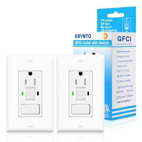 GFCI Outlet Light Switch Combo, 15A Self-Test TR ETL Listed 2 Pack White