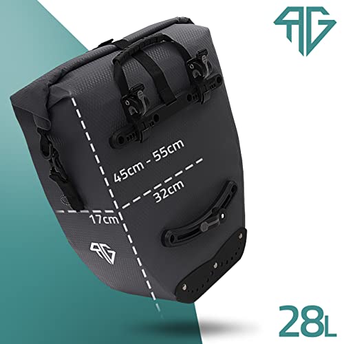 RADGEIST Fahrradtasche für Gepäckträger - Tasche für Fahrrad Gepäckträger - Gepäckträgertasche wasserdicht & Umhängetasche - Radtasche mit Reflektoren (Schwarz 28L, Einzeln)
