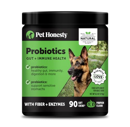 Pet Honesty Probiotics for Dogs - Digestive Enzymes Promotes Gut Health, Dog Probiotics for Bowel Support, Fiber for Regularity, Prebiotics for Immune Health & Gut Flora (Pumpkin, 90 ct)