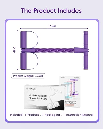 ArkPack Pedal Resistance Band with Handle,6-Tubes Elastic Pull Rope Fitness Foot Pedal Resistance Bands for Women Girls Bestie Yoga Pilates Exercise Legs Calves Waist Arms Abdomen- Purple - Thumbnail 7