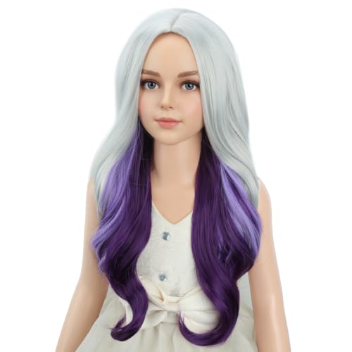 Image of PATTNIUM Long Wavy Silver Gray Wig for Women Gray Mixed Purple Wigs Synthetic Wigs