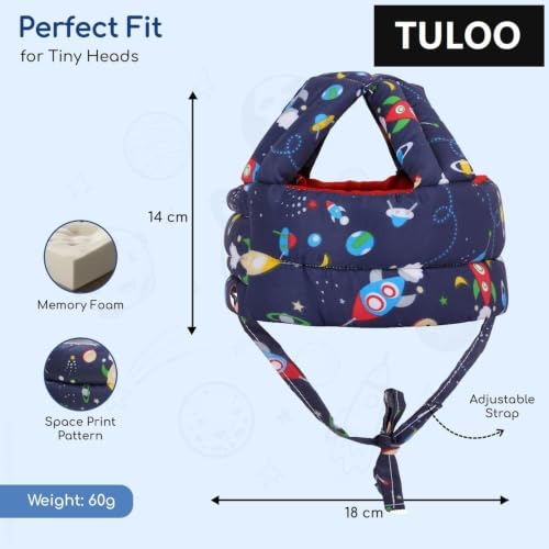 Image of Baby Infant Toddler Helmet No Bump Safety Head Cushion Bumper Bonnet Adjustable Protective Printed Cap Child Safety Headguard for Running Walking Crawling Safety Helmet (Space Navy Blue)