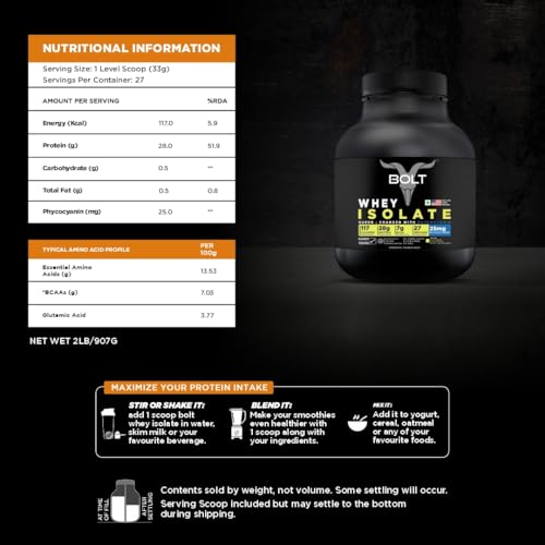 Image of Bolt 100% Whey Isolate Powder | 28g Protein Per Scoop, 7G BCAA | Irani Saffron Pistachio | 27 Servings | 2lb,907G | Muscle Recovery | Lean Muscle Support | Fast Absorption | Gluten-Free | Easy to Digest