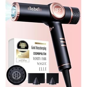 ELLA BELLA® Professional Ionic Hair Dryer with Diffuser • Negative Ion Blow Dryer • Suitable All Hair Types • Intelligent Heat Control & Rapid Drying Speeds • Lightweight Design • Low Noise Technology