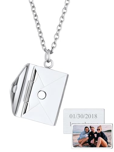 FindChic Collana con Foto Personalizzata Ciondolo Busta con Foto e Incisione Collana Donna Personalizzata Acciaio Inossidaible Regalo per Donna Mamma Natale