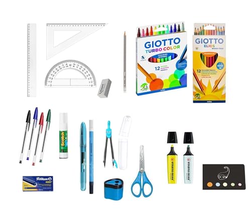 Blumie Shop - Kit Eco Fournitures Scolaires 20 Pièces Spécial Collège + 1 Index Blumie (Bleu)
