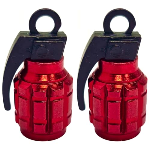 cyclingcolors 2X Bouchon de Valve Capuchon Forme Grenade Aluminium Schrader Pneu vélo Moto Auto Voiture Quad Trottinette, Rouge