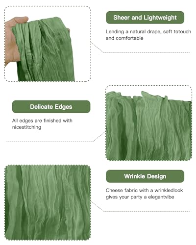 4 Pack Sage Green Table Runner 35x120 Inches Cheesecloth Table Runner 10Ft Sage Green Boho Gauze Fabric Rustic Romantic Table Runner for Wedding Baby Shower Birthday Party Table Decoration — view 4