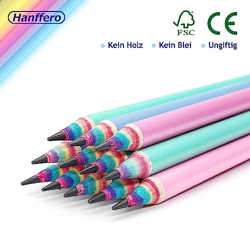 Hanffero Regenbogen Bleistifte, Zeichnung Schreiben Bleistift mit Gummi, Recycelbares Papiermaterial, Vorgespitzt, Für Schule und Büro - Härtegrad HB (12 Stück)1