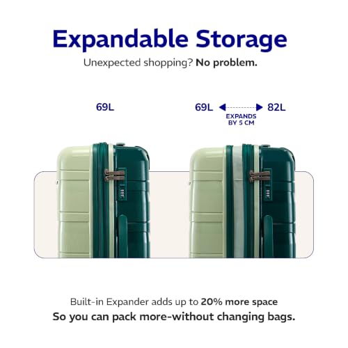 Image of Provogue Azure Hard-Sided PP Set of 2 Luggage Suitcase | Expandable Space with 8 Wheels Trolley Bags for Travel | Lightweight with Combination Lock | 5 Year Warranty (Laurel Green /Hunter Green)