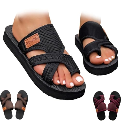 Brahusd Breathable Mesh Slide Sandals for Women 2024, Brahusd Sandals Breathable Mesh Slide, Comfortable Orthopedic Slippers, Lightweight Arch Support Shoes(Black,9/41)