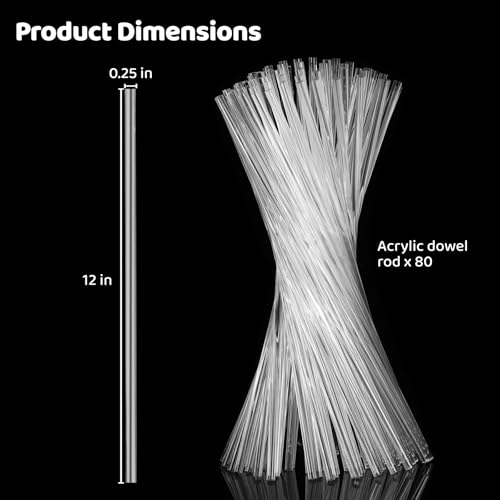 80 PCS Acrylic Dowel Rods, 12 x 0.25 Inches Clear Acrylic Round Dowels for DIY Crafts, Cake Toppers, Plant Stakes, Curtain Pulls, Retaining Rods, Model Stands and Handwork Supplies - Image 2