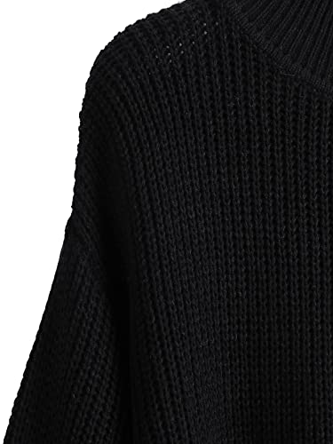 Sweatyrocks Women's Long Sleeve High Neck Drop Shoulder Pullover Sweater Ribbed Knit Crop Top Black M #TOP3