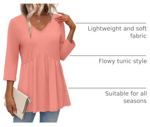 Image of OFEEFAN 3 /4 Length Sleeve Womens Tops 2026 Blouses for Women Dressy Casual Fashion Clothing V Neck Babydoll Tops Fall Outfits
