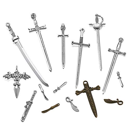 Beadthoven 40pcs Tibetan Style Sword Knife Dagger Charms Pendants Antique