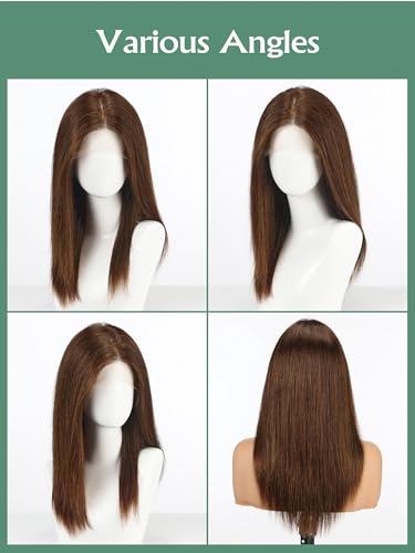 Image of 4.5x6 HD Glueless Human Hair Brown Lace Front Wigs for White Women Nature Brunette Straight Wig Pre Plucked 180% Density Transparent (20inch)