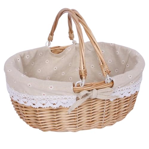 Picknickkorb aus Weide, Natural Weidenkorb mit Henkel, Handlicher Einkaufskorb aus Weide, Picknickkorb, Weidenkorb mit Henkel, Picnic Basket, für Picknick-Camping im Freien (Little Daisy)