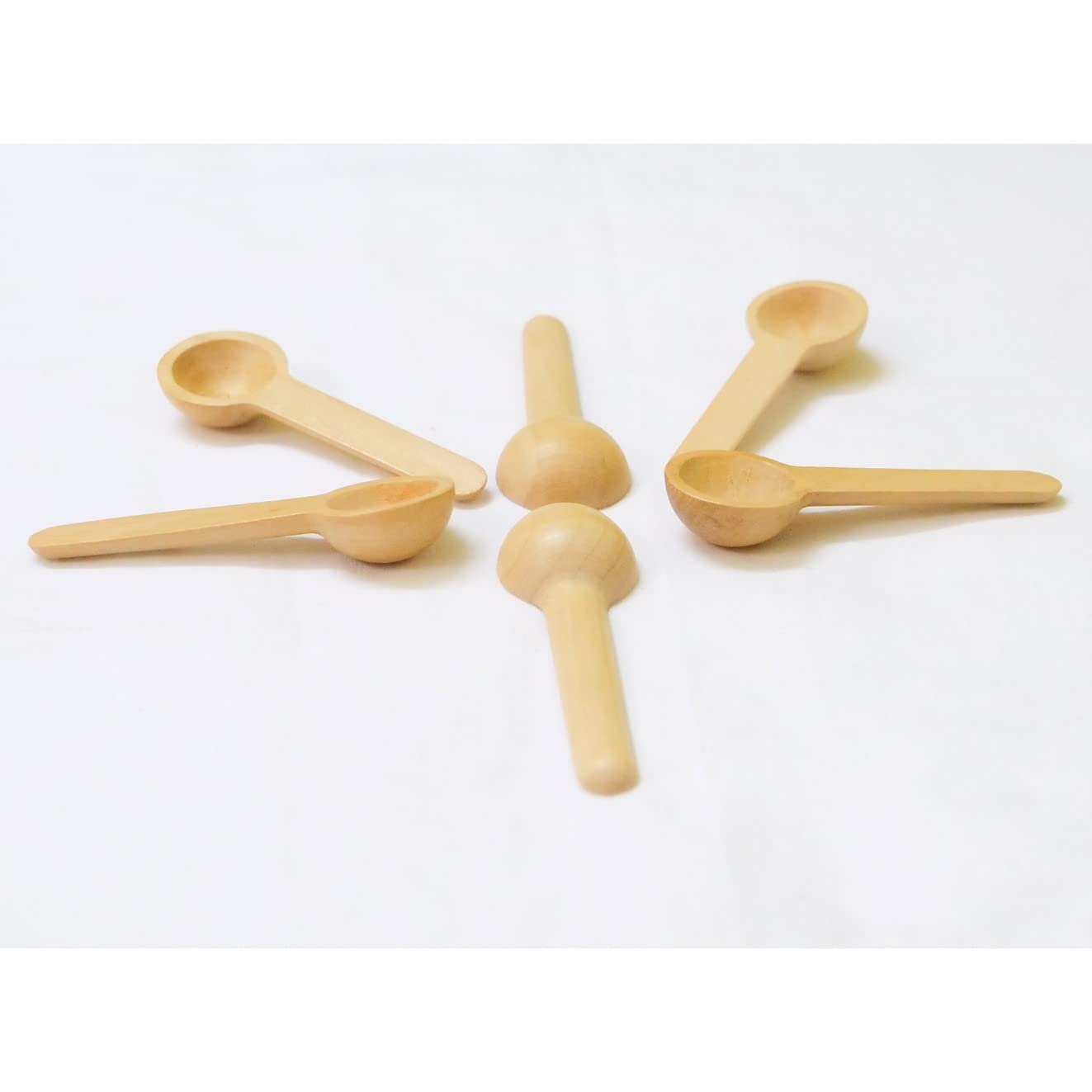 Bekner Wooden Masala Spoons Set (6 Pieces) | Small and Compact Spoons for Masala, Salt, Pickle, Turmeric | 7.5 CM Height | Beige Finish 4