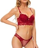 SHEKINI Damen Bügel BH Set Spitze BH und Slip Unterwäsche Lingerie Dessous Sets mit Hakenverschluss und Verstellbare Träger