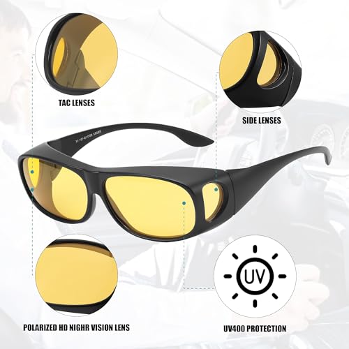 Polarized Night Vision Driving Glasses Fit Over Glasses for men Women,Anti-Glare Wrap Yellow Sunglasses Over Glasses2