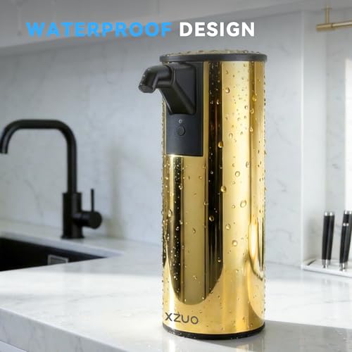 Image of Automatic Soap Dispenser Touchless 11.8oz /350ml Stainless Steel Material | 4-Level Adjustable Dispenser Volume，Battery Powered for Wide Compatibility in Kitchen, Bathroom, Hotel & Office (Gold)