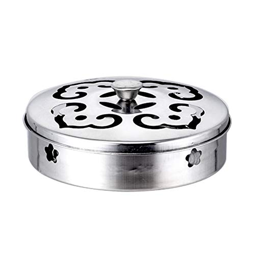 Kinnart - Soporte para bobina de mosquitos con tapa y soporte de bobina de acero inoxidable con plato redondo en espiral para mosquitos, acero inoxidable, Plateado, with Top Round Knob