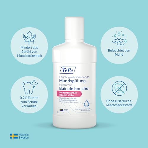 TePe Feuchtigkeitsspendende Mundspülung bei Mundtrockenheit, ohne Geschmacksstoffe, fluoridhaltige Mundspülung, die das Gefühl von Mundtrockenheit mindert – Bild 6