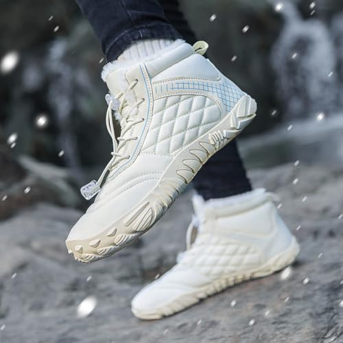 Image of Winter Footwear Barefoot Shoes Women Men Zero Drop Barefoot Hiking Boots Slip On Warm Waterproof Snow Boot Minimalist Wide Toe Ankle Booties Five Finger Hike Shoes Outdoor