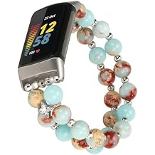 Compatible with Fitbit Charge 5 Band Women Stretchy Beaded Bracelet Dressy Handpicked Elastic Jewelry Strap for Fitbit Charge 5
