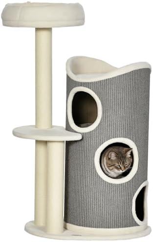 PawHut Árbol rascador 109cm, Barril rascador, Gatos <5kg, Blanco+...