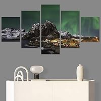 SIGNWIN 5 Panel Canvas Wall Art Modern Art Astronomy & Space Aurora Colorful Global Multicolor Photography for Home Decorations Ready to Hang - 60