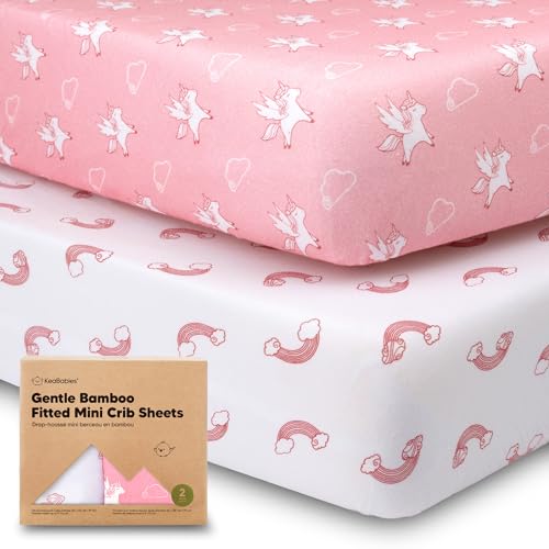 Image of Pack and Play Sheets Fitted, 2-Pack Mini Crib Sheets - Pack N Play Sheets, Fitted Crib Sheet for Pack and Play Mattress, Playard Baby Crib Sheets, Crib Sheets Neutral for Boys, Girls (Dreamland)