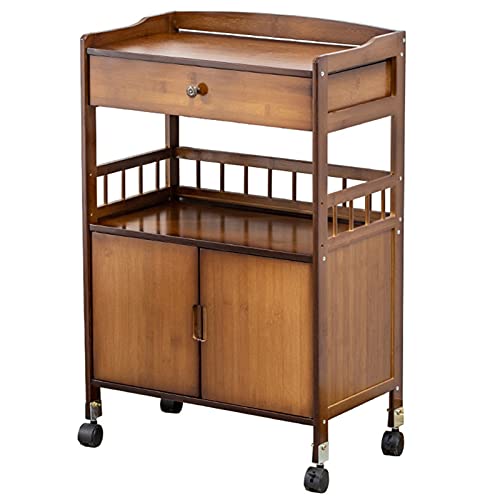 Xionggg Kitchen Bar Serving Carts Bamboo Mobile Trolley, Utility Kitchen Island Trolley With Drawer, Rolling Storage Shelf With Fence,Brown #TOP18