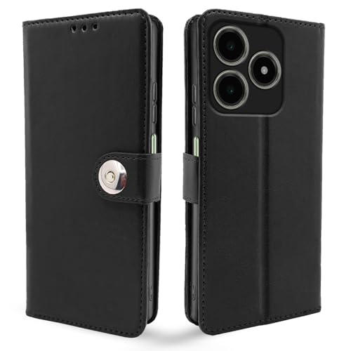 Image of Pikkme Flip Cover Leather Finish | Inside TPU with Card Pockets | Wallet Stand and Shock Proof | Complete Protection Button Flip Case for Realme C63 4G (Black)